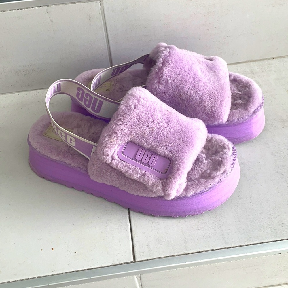 Lavender platform ugh slip on